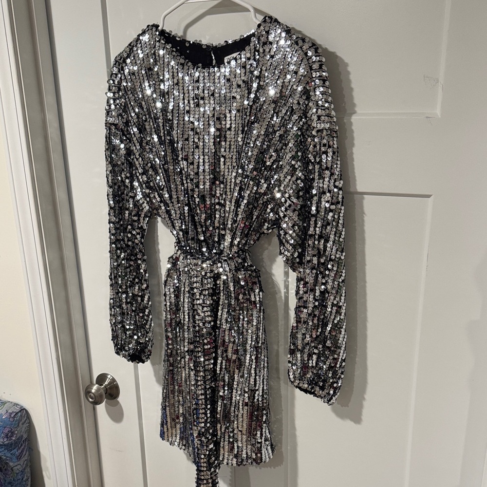 Gorgeous Zara Silver Sequin Dress Small